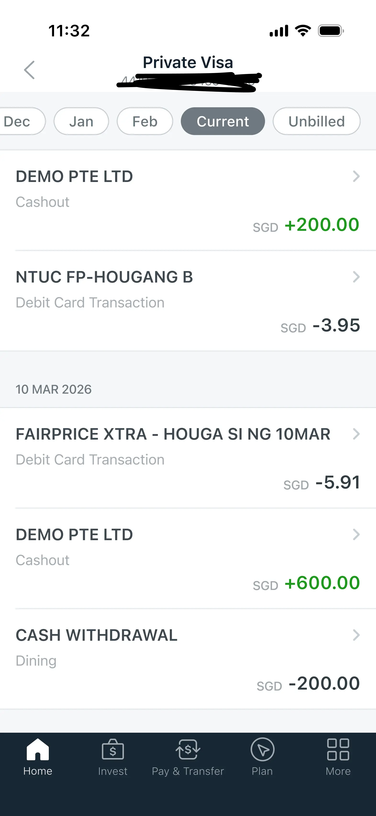 Transaction balance screenshot